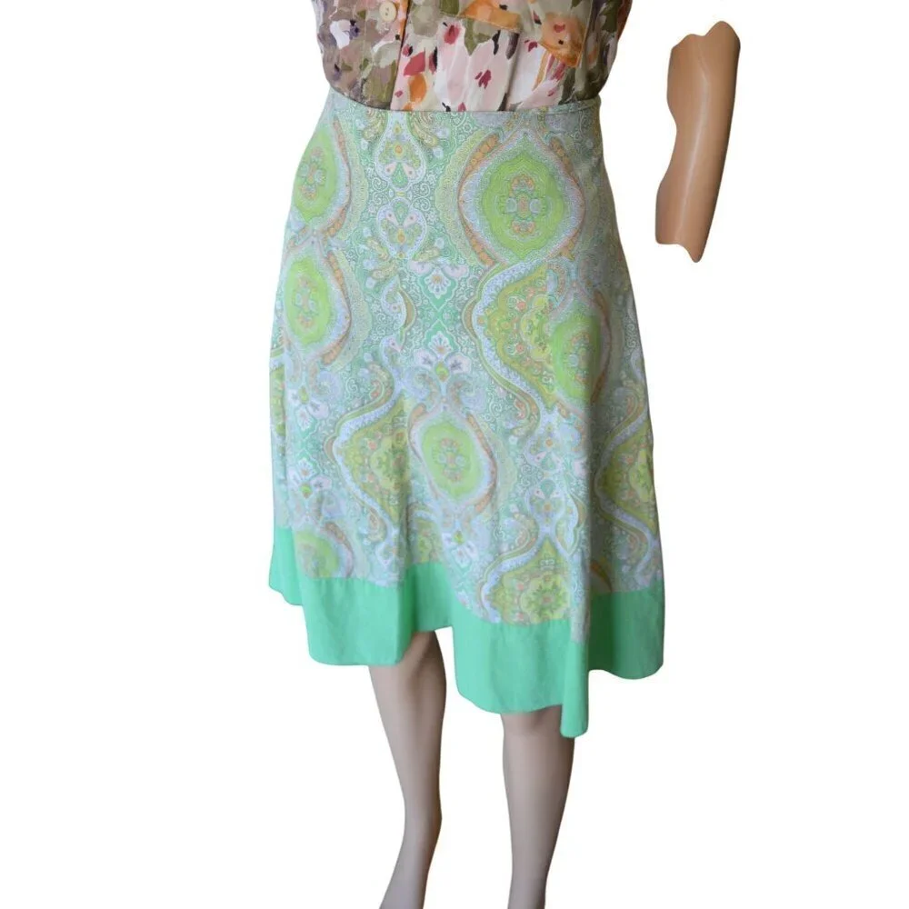 Vintage y2k Forever 21 Pastel Green Paisley A Line Cotton Skirt Juniors Large Pr